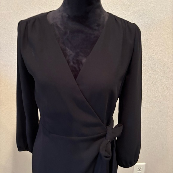 J. Crew Black Classic Wrap Dress, size 2, Closet Staple LBD Office Church Event - Picture 2 of 14